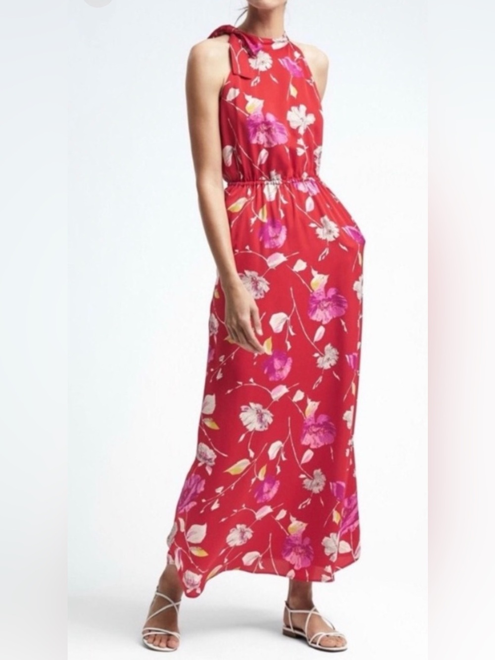 Banana Republic Red Floral Halter Maxi Dress
